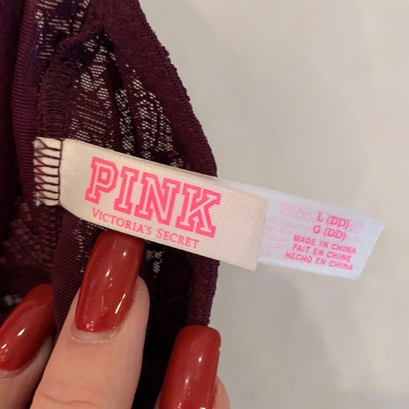 Pink Victoria Secret maroon purple lacy bralette under wire bra razor back DD - Picture 3 of 7
